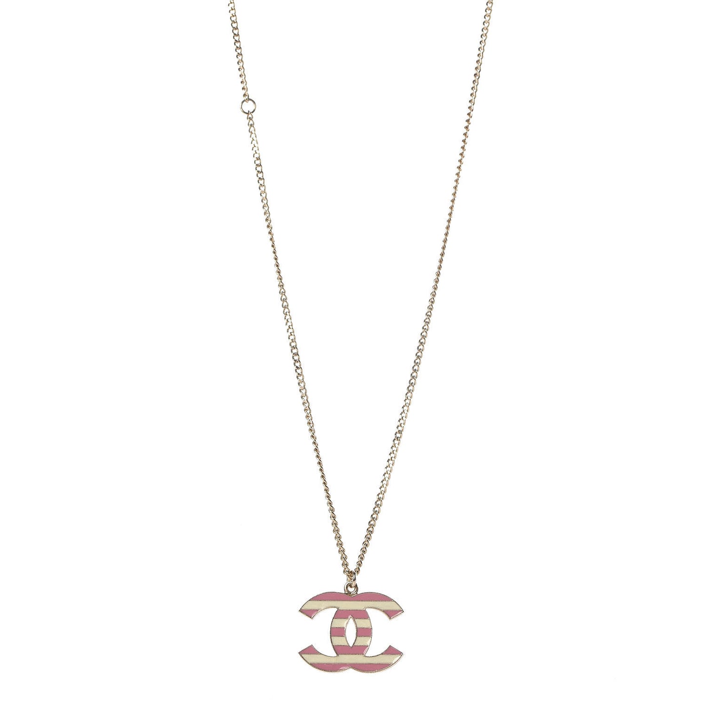 Enamel Striped CC Necklace Gold Ivory Pink