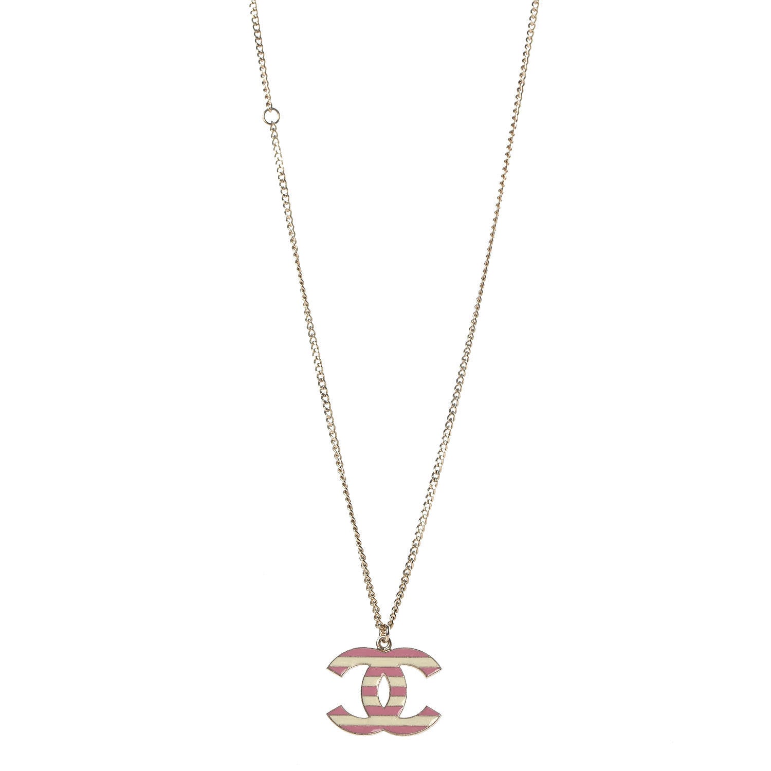 Chanel Enamel Striped CC Necklace Gold Ivory Pink 1 of 6