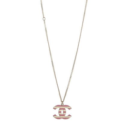 Chanel Enamel Striped CC Necklace Gold Ivory Pink 1 of 6