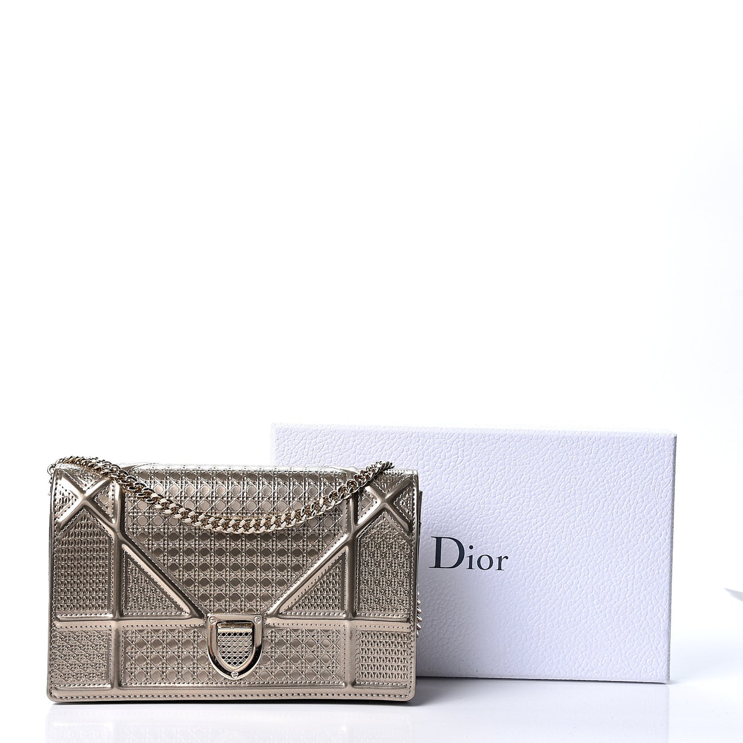 Metallic Patent Micro-Cannage Diorama Wallet on Chain Pouch Gold