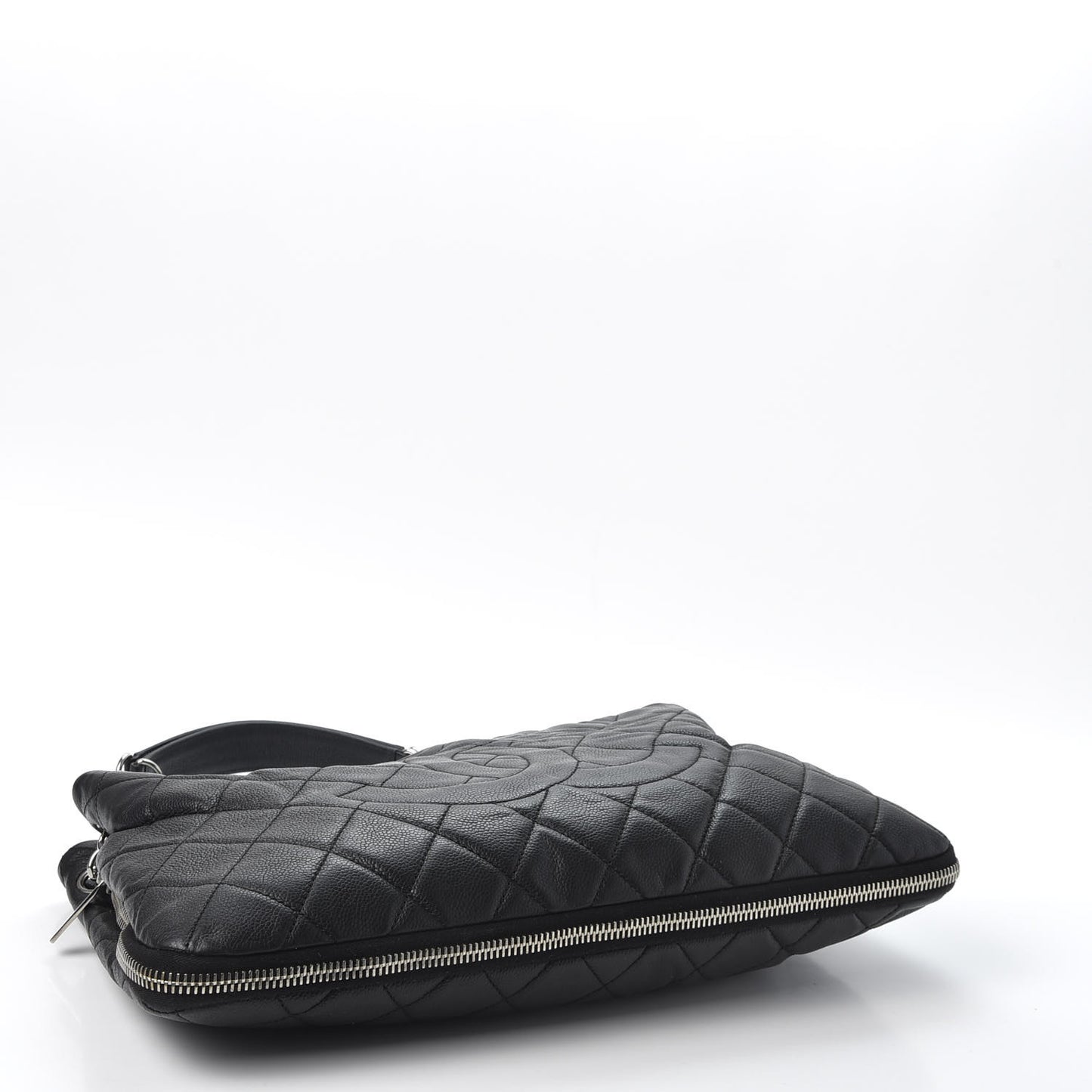 Caviar Quilted Expandable Zip Shoulder Bag Black
