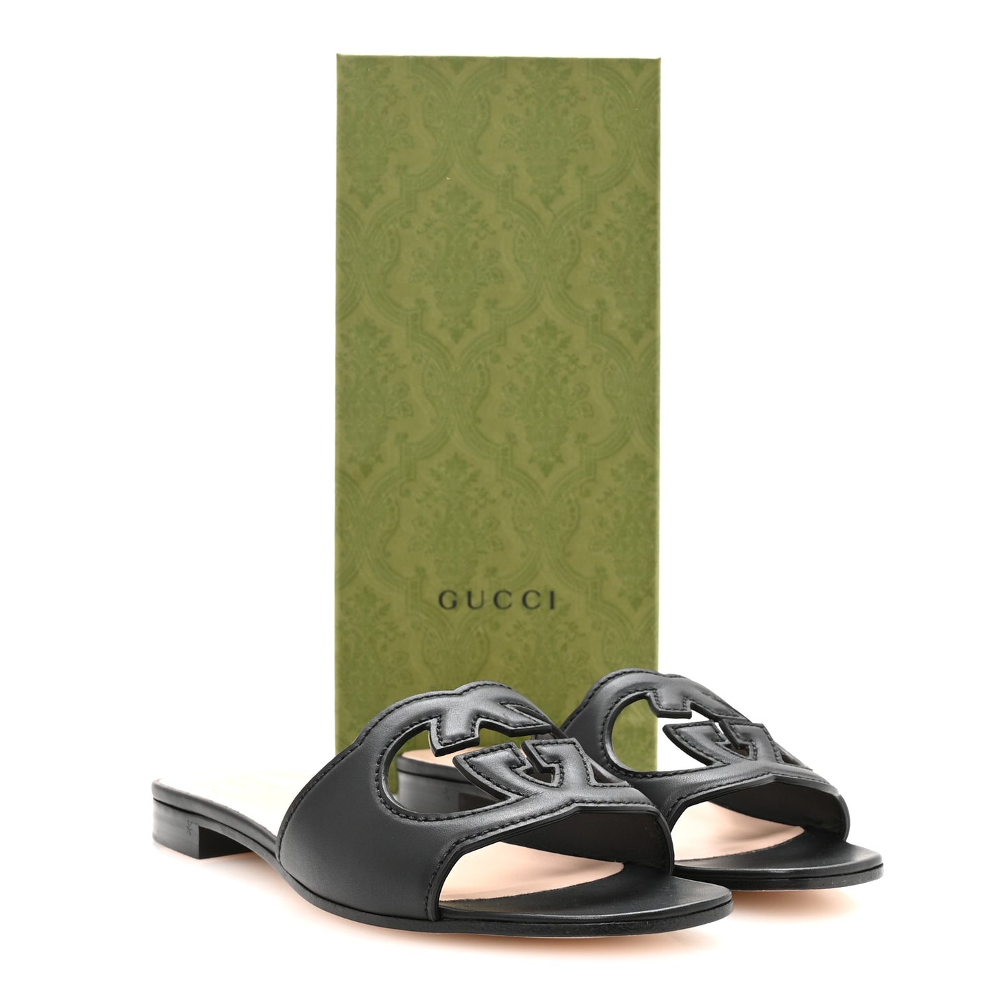 Cosmos Softy Calfskin Interlocking G Cut Out Slide Sandals 39 Black