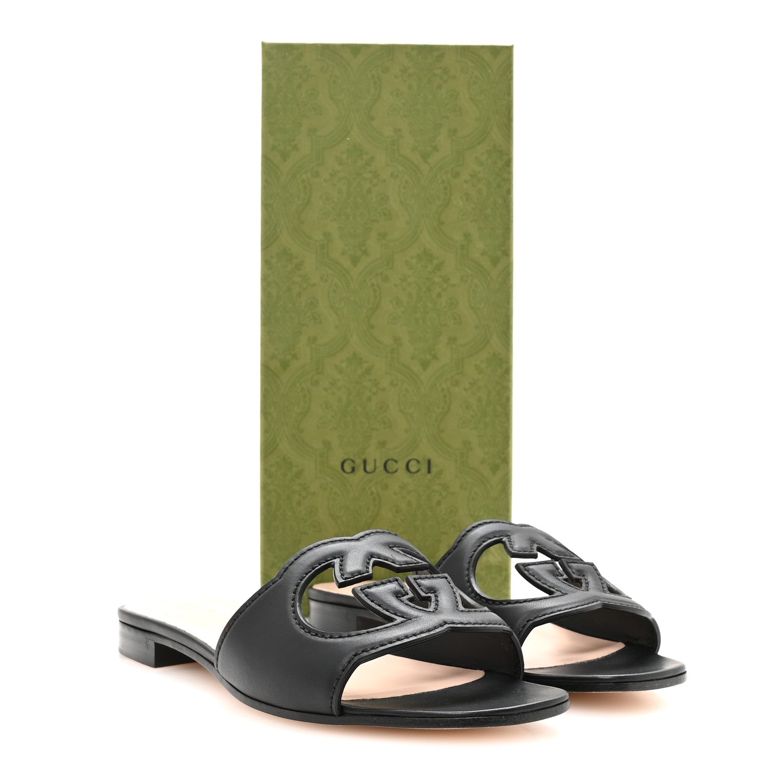 Gucci Cosmos Softy Calfskin Interlocking G Cut Out Slide Sandals 39 Black 8 of 8