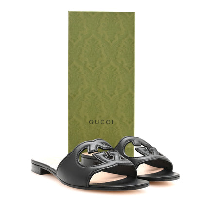 Gucci Cosmos Softy Calfskin Interlocking G Cut Out Slide Sandals 39 Black 8 of 8