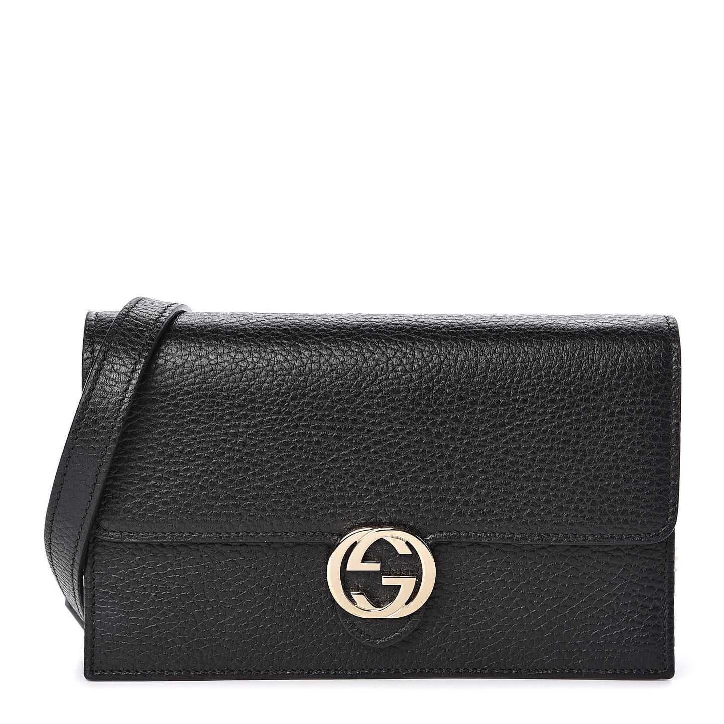 Dollar Calfskin Interlocking G Chain Wallet Black