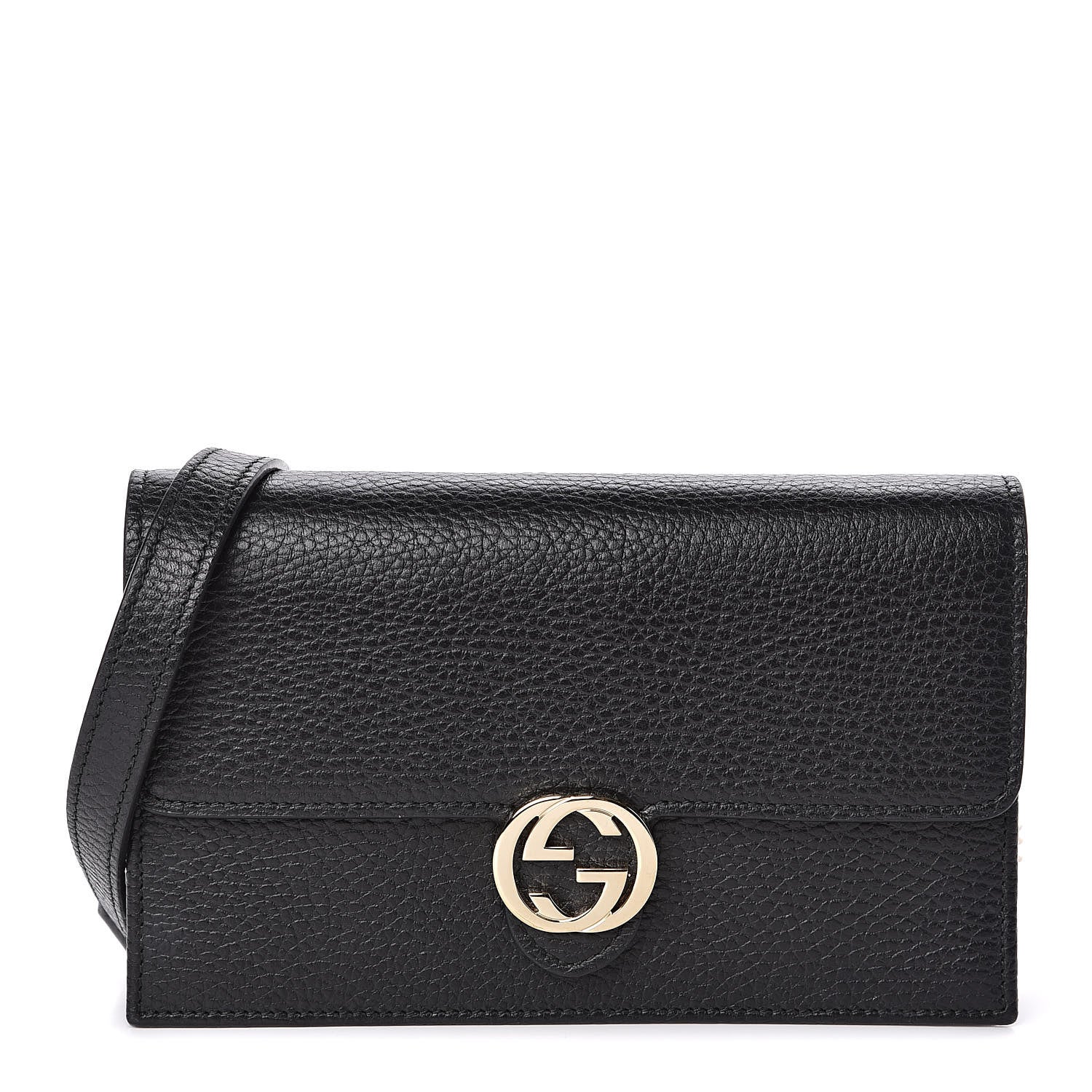Gucci Dollar Calfskin Interlocking G Chain Wallet Black 1 of 11
