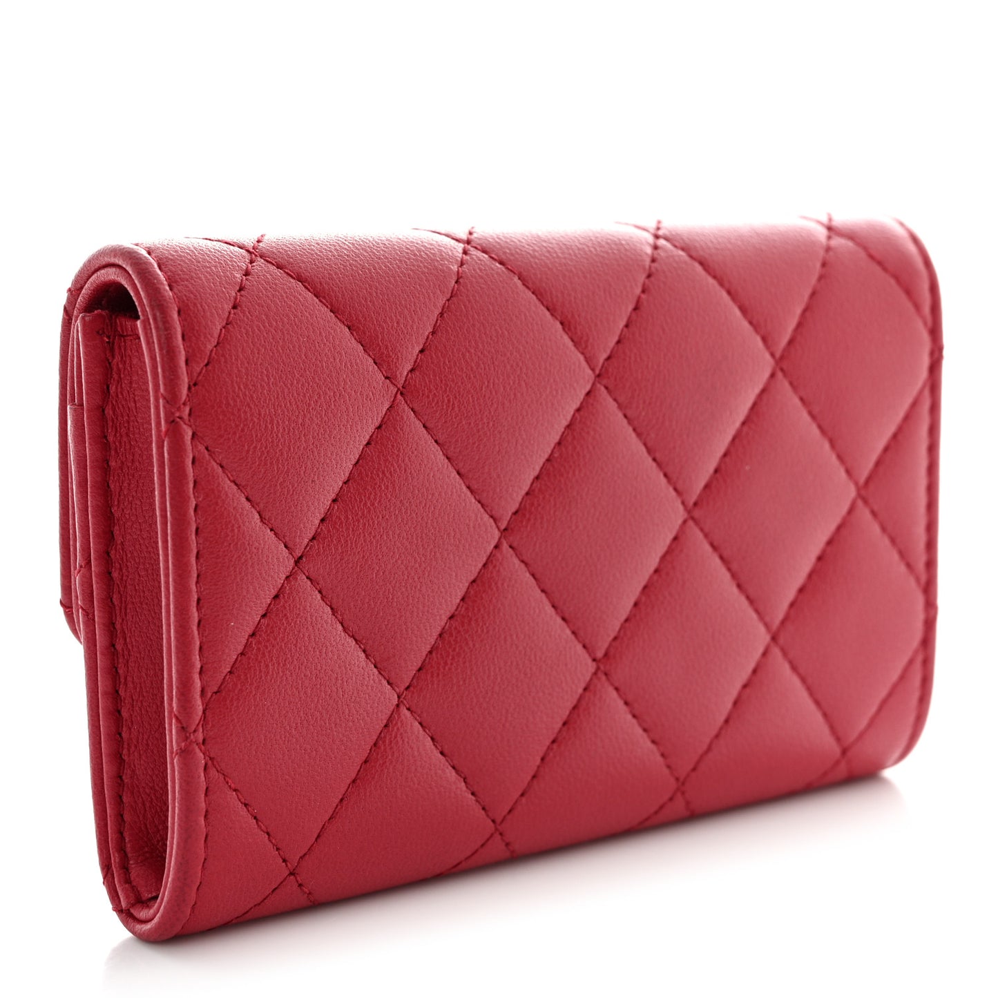 Lambskin Quilted Flap Card Holder Dark Pink