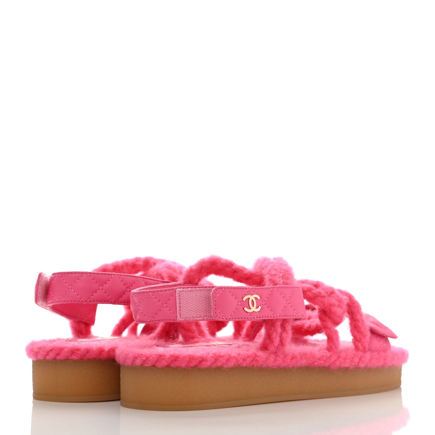 Cord Lambskin Quilted Logo Sandals 37 Pink