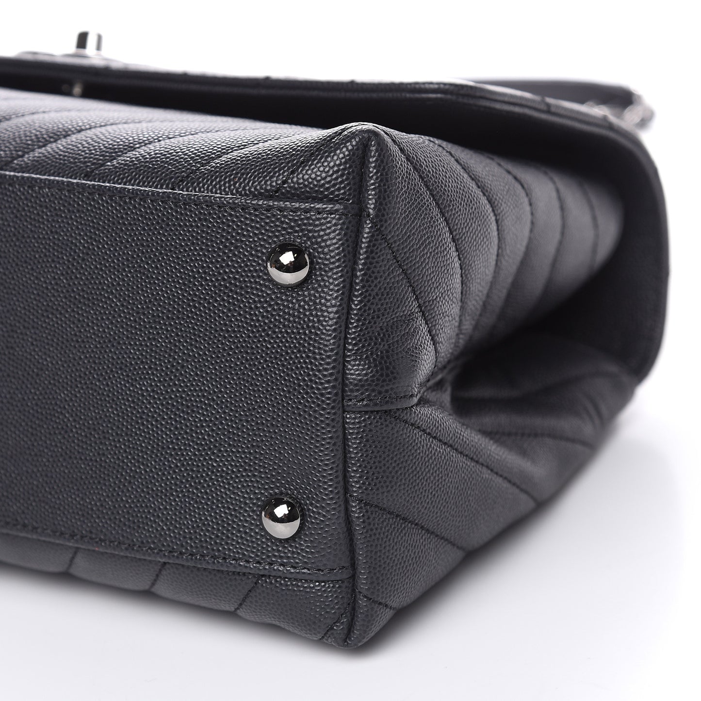 Caviar Chevron Quilted Small Coco Handle Flap Dark Grey