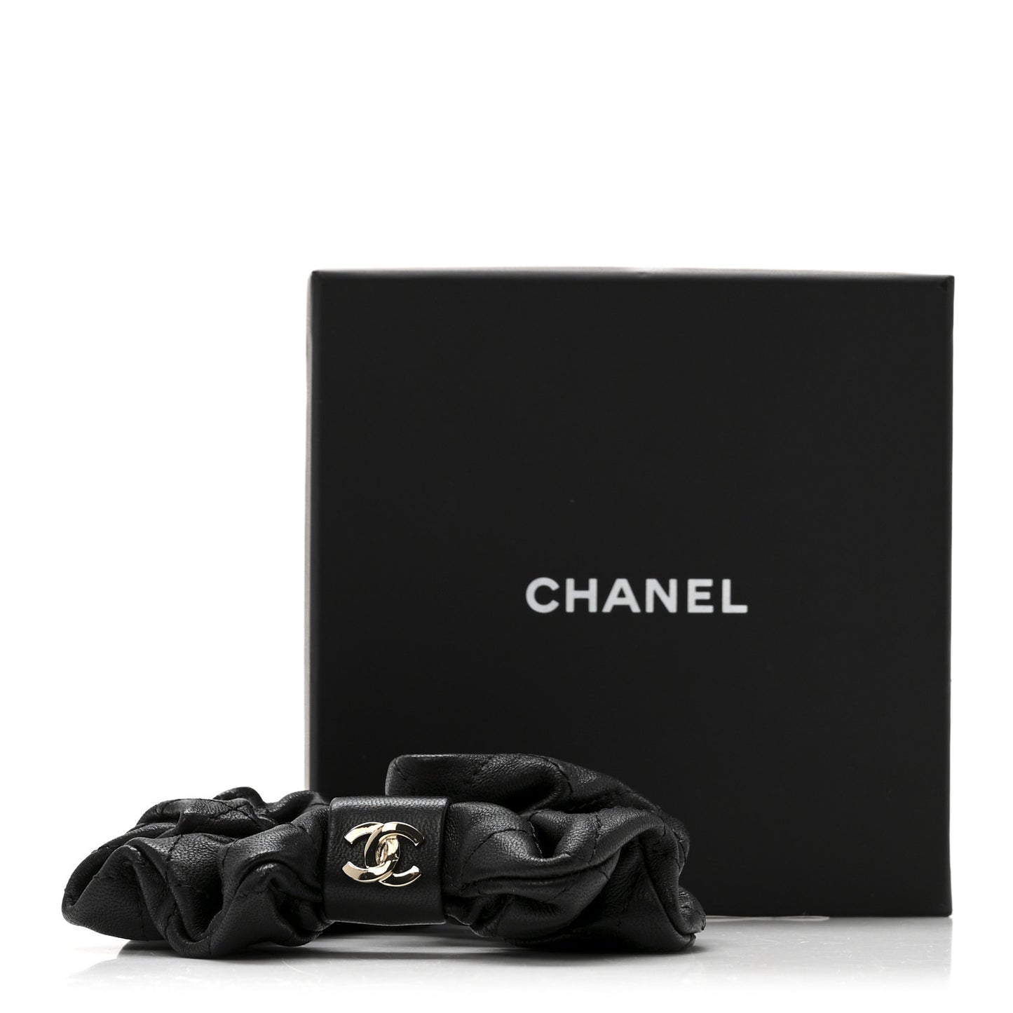 Lambskin Quilted CC Hair Scrunchie Black