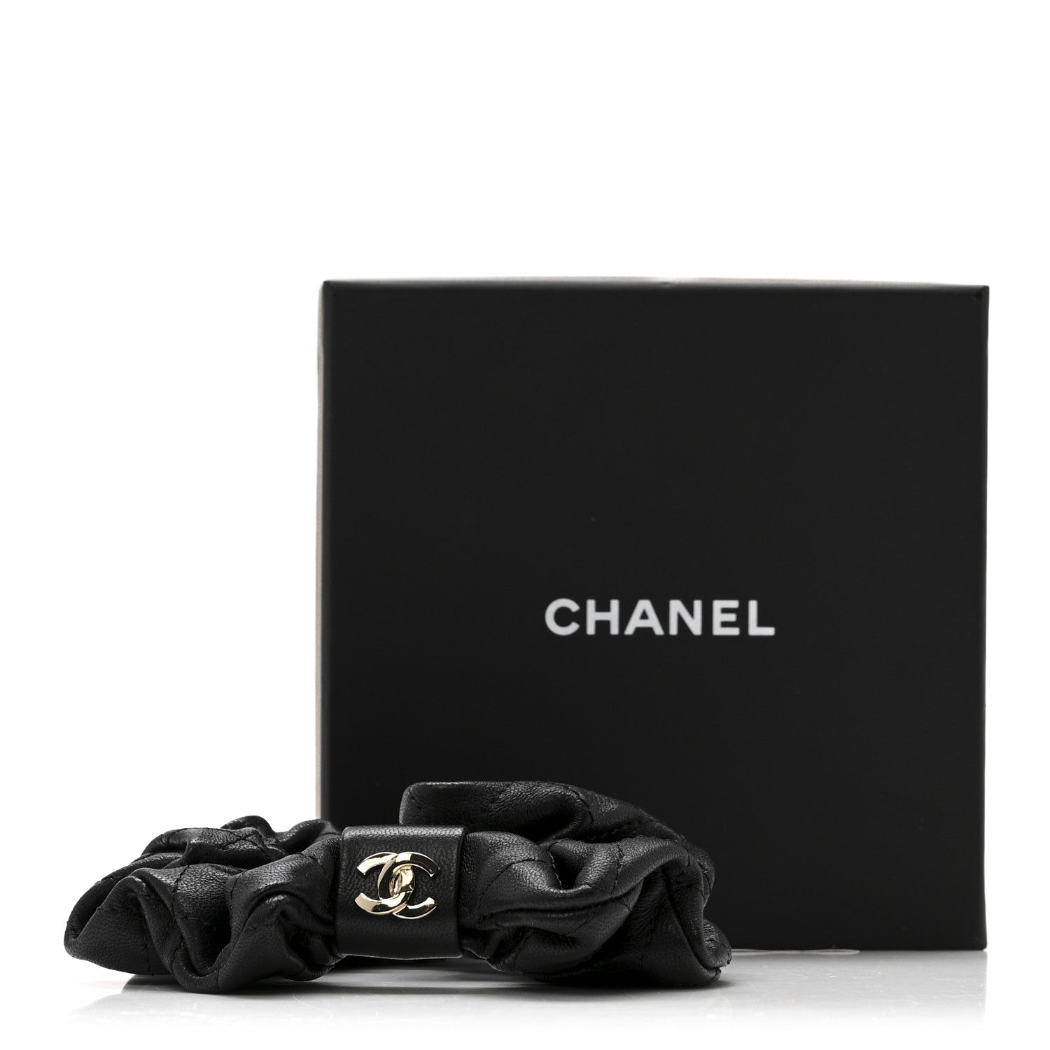 Chanel Lambskin Quilted CC Hair Scrunchie Black 4 of 4