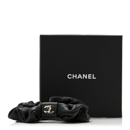 Chanel Lambskin Quilted CC Hair Scrunchie Black 4 of 4