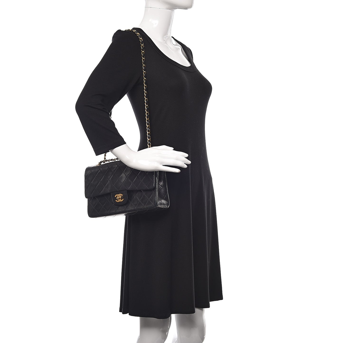 Lambskin Quilted Medium Double Flap Black