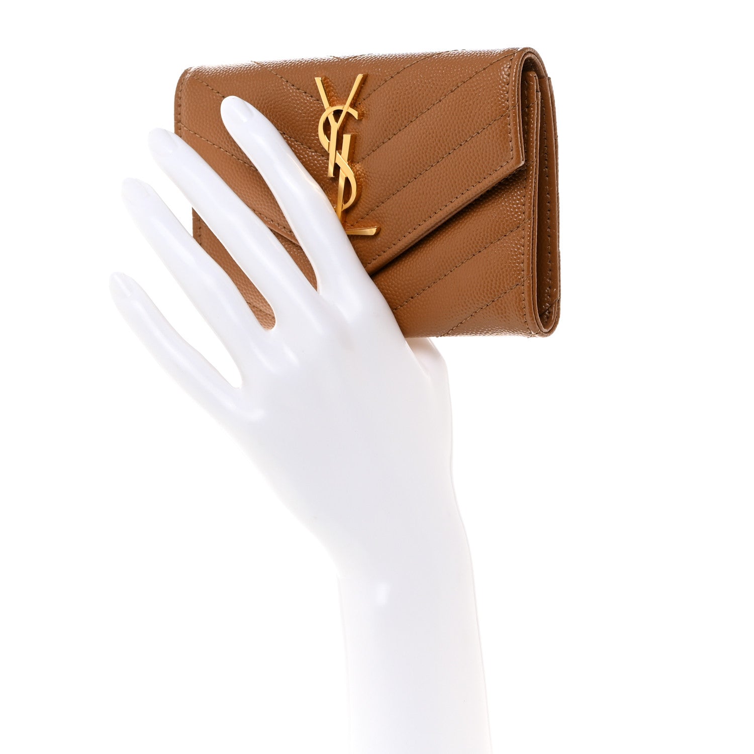 Saint Laurent Grain De Poudre Matelasse Chevron Small Monogram Envelope Wallet Natural Dark 2 of 8