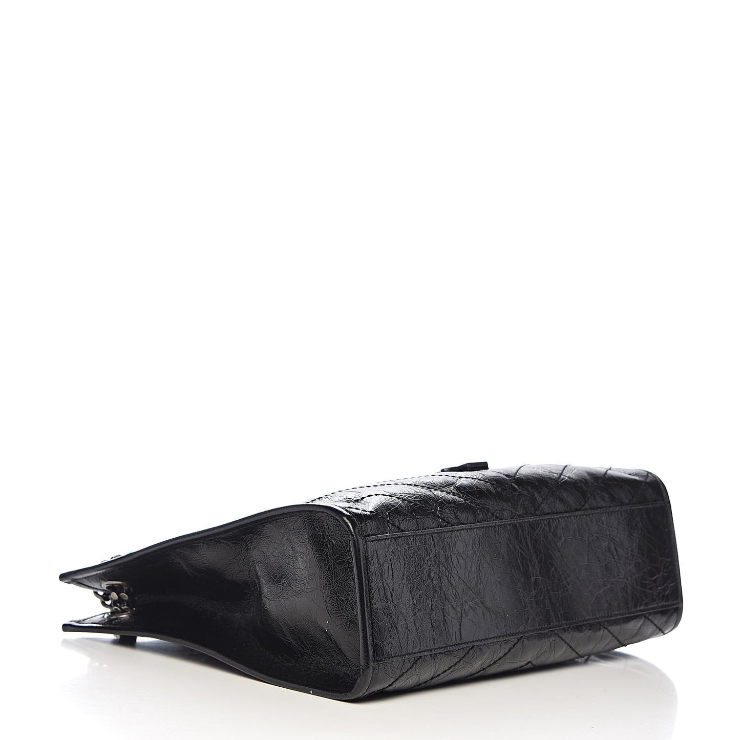 Crinkled Calfskin Matelasse Monogram Medium Niki Shopper Tote Black
