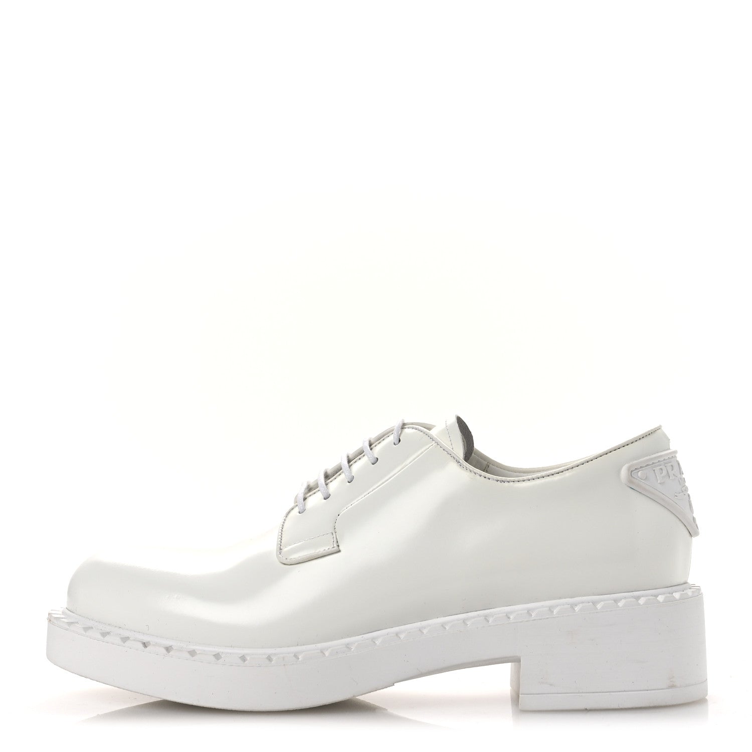 Prada Spazzolato Calzature Donna Triangle Logo 50mm Derby Loafers 36.5 White 1 of 11