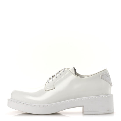 Prada Spazzolato Calzature Donna Triangle Logo 50mm Derby Loafers 36.5 White 1 of 11