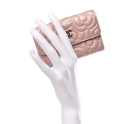 Chanel Goatskin Camellia Embossed Card Holder Wallet Light Pink 2 of 9