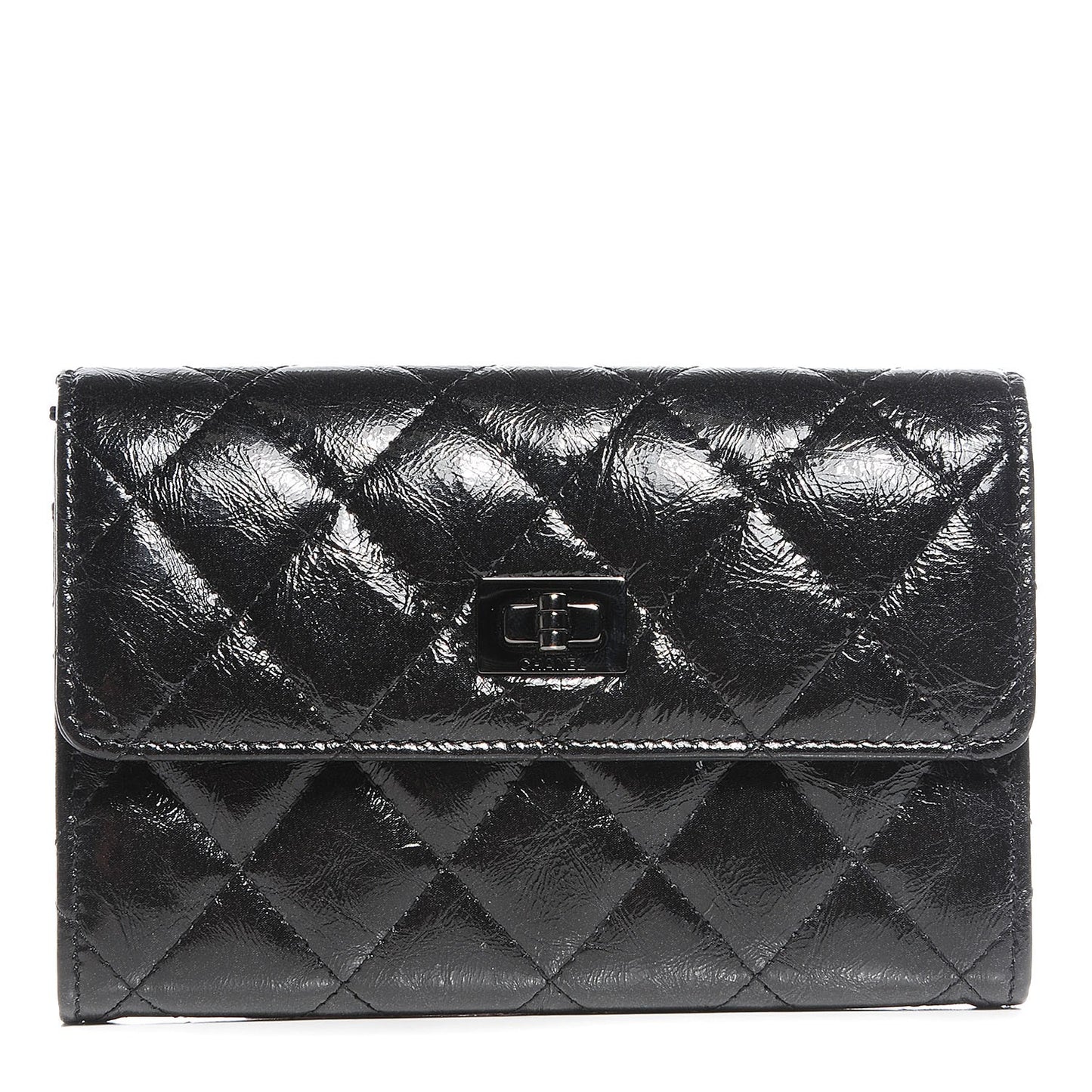 Glazed Calfskin Quilted Reissue Small Flap Wallet Black