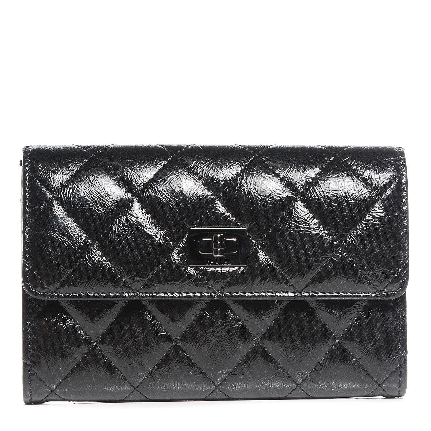 Chanel Glazed Calfskin Quilted Reissue Small Flap Wallet Black 1 of 9