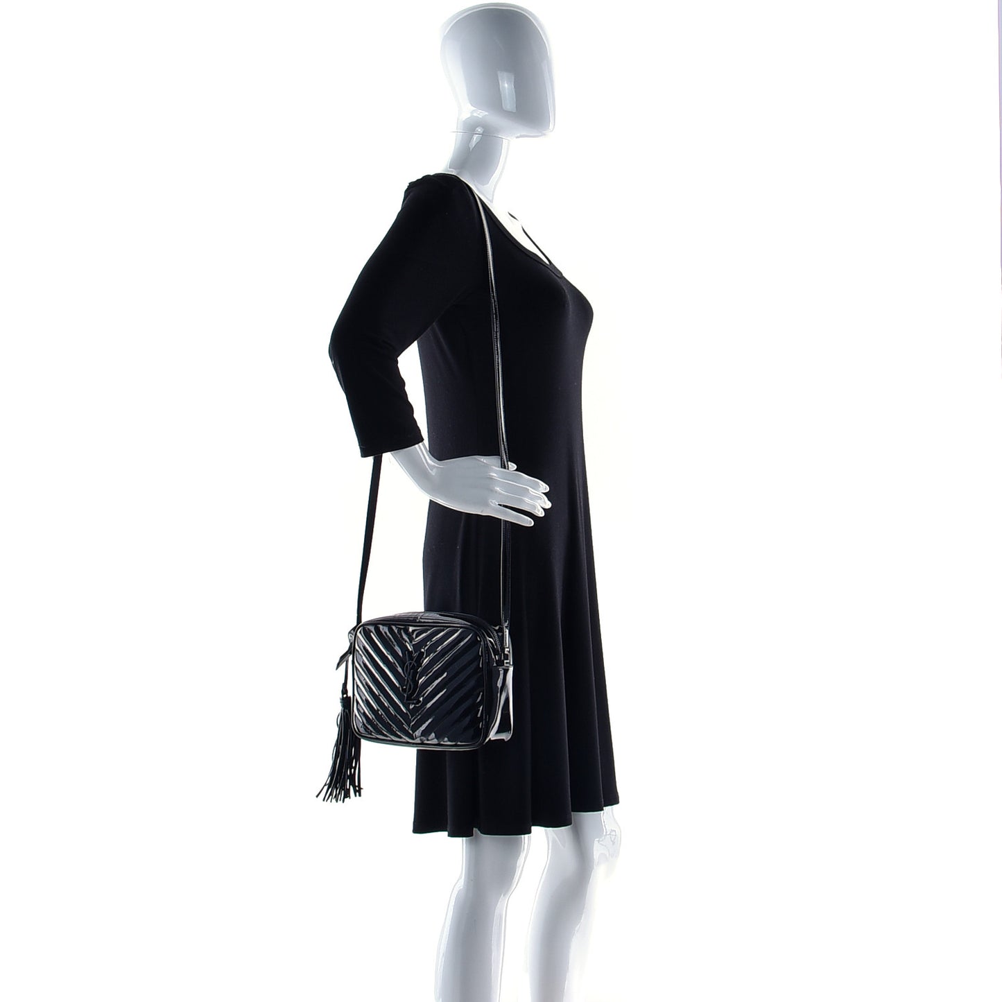 Patent Calfskin Matelasse Monogram Lou Camera Bag Black