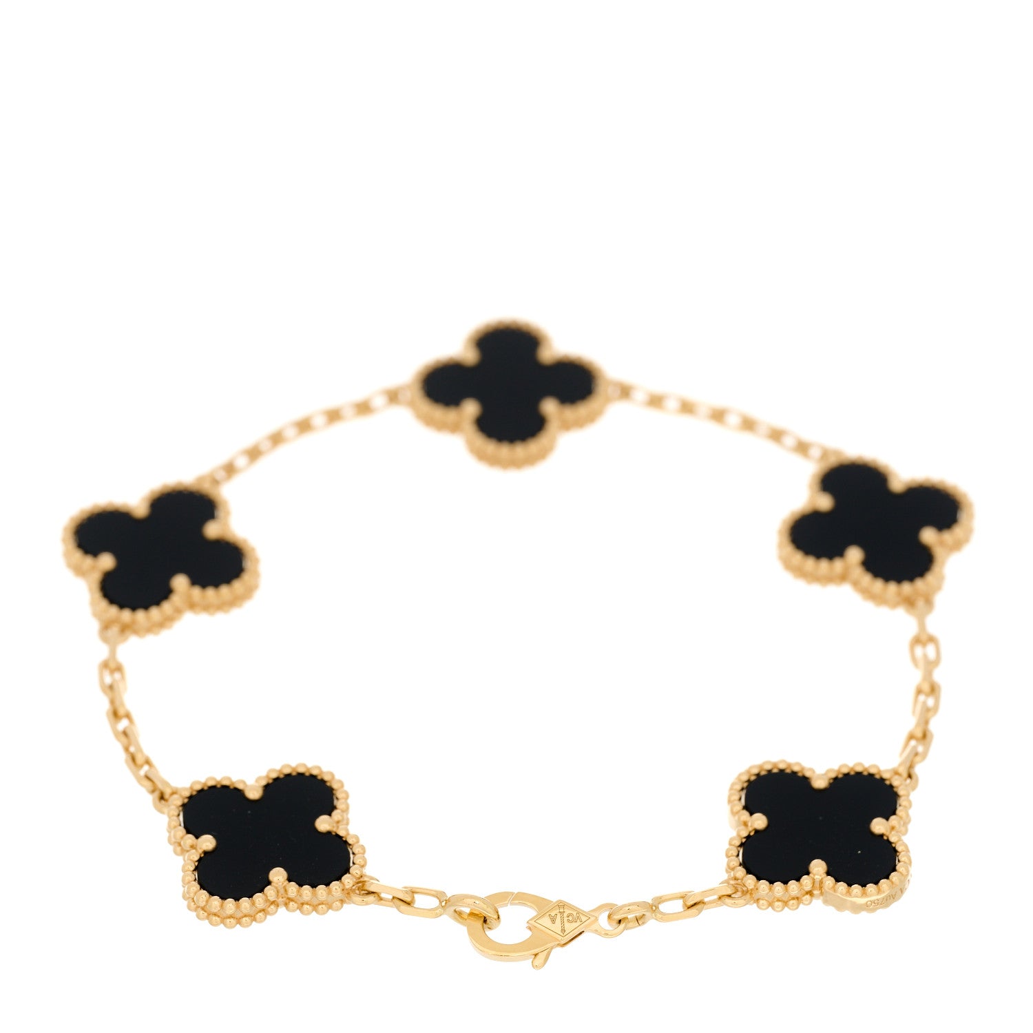 Van Cleef & Arpels 18K Yellow Gold Black Onyx 5 Motifs Vintage Alhambra Bracelet 2 of 4