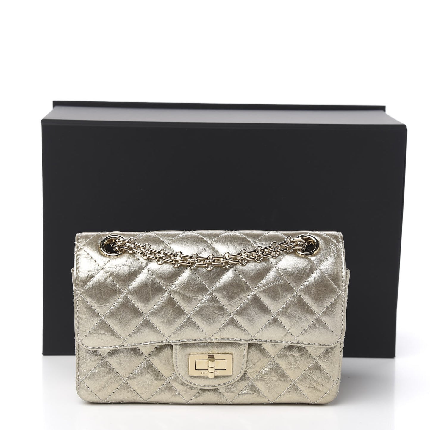 Aged Calfskin Quilted 2.55 Reissue Mini Flap Light Gold