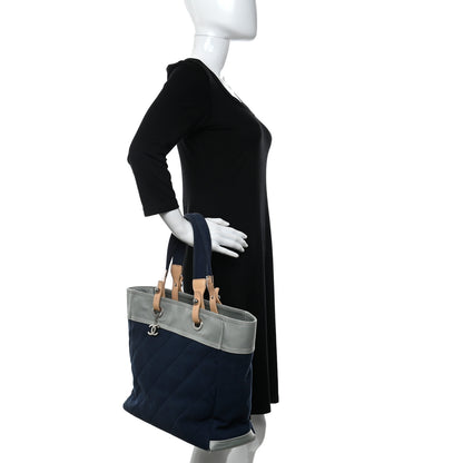Chanel Canvas Quilted Large Paris Biarritz Tote Grey Blue 2 of 18