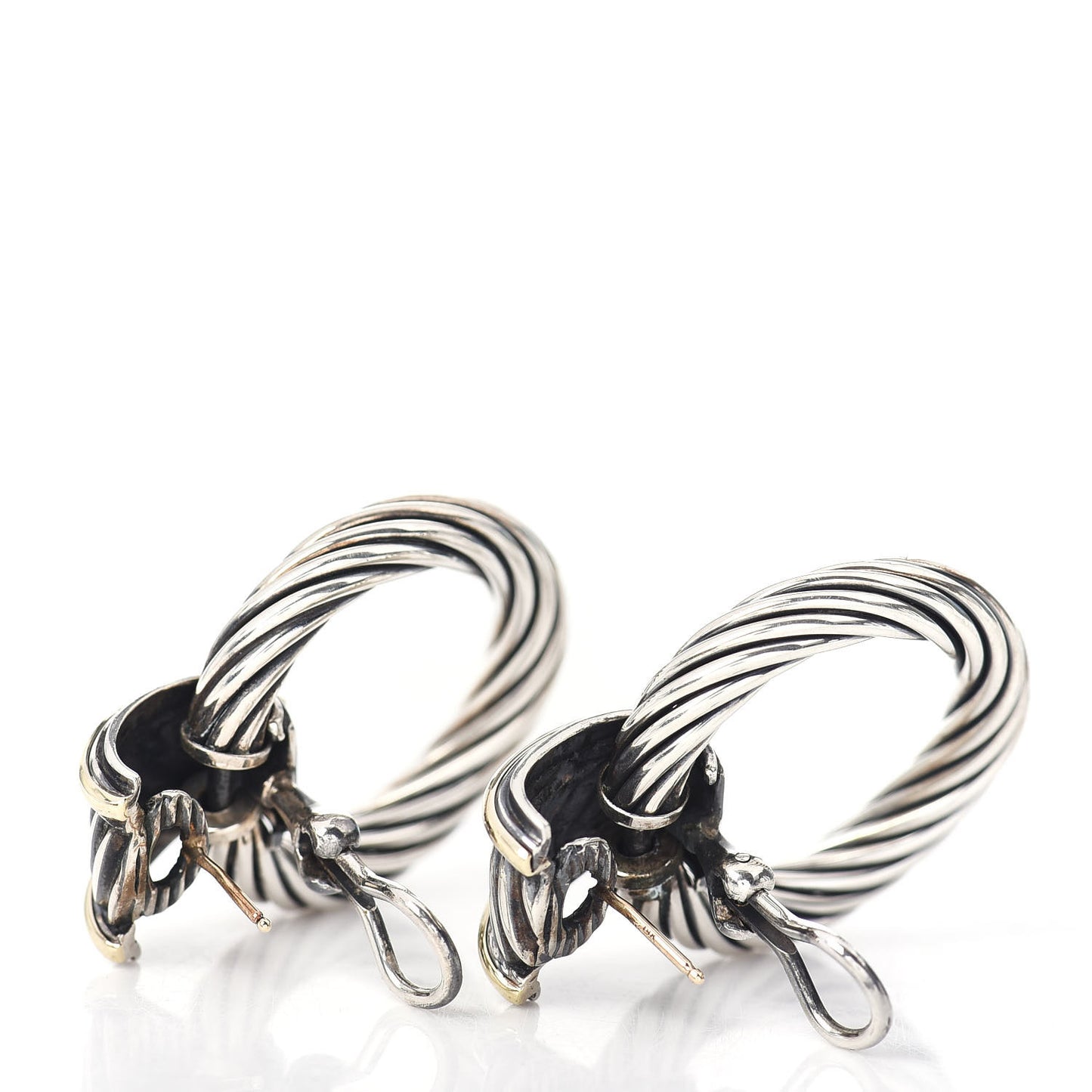 Sterling Silver 14K Yellow Gold Door Knocker Cable Earrings