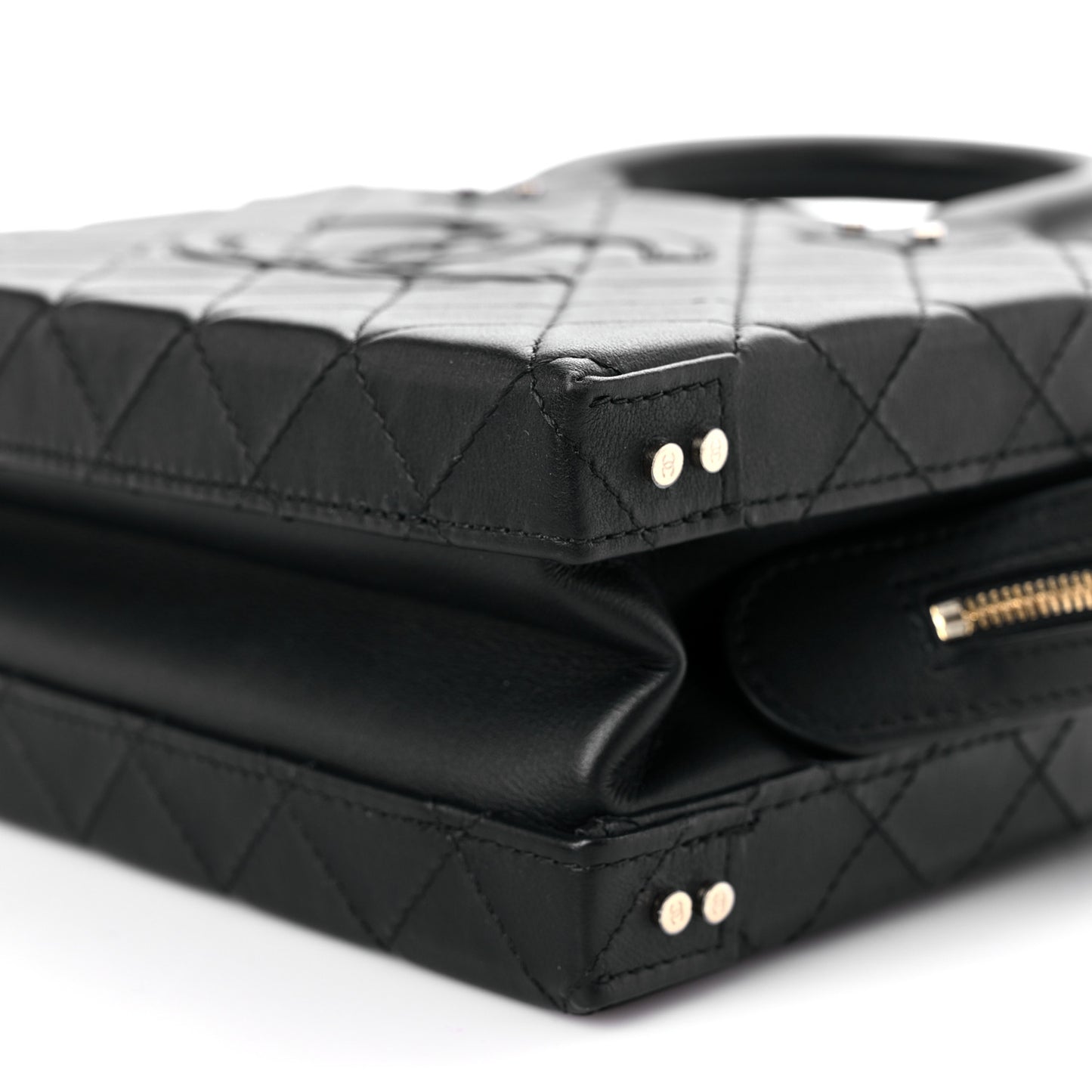 Calfskin Quilted Studded Square Vanity Case Black