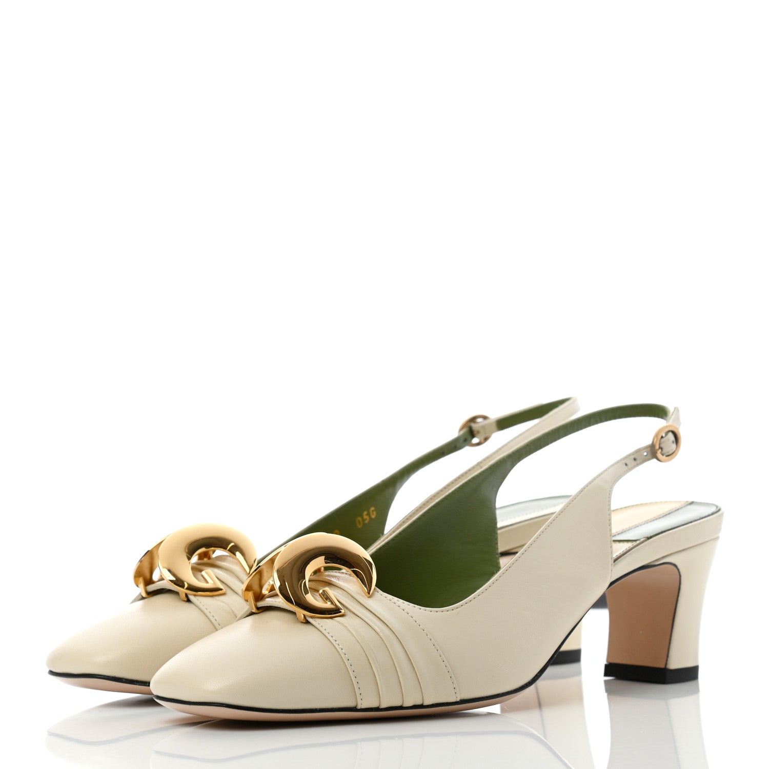 Gucci Malaga Kid Half Moon GG Square Toe Slingback Pumps 38 Vintage White 3 of 8