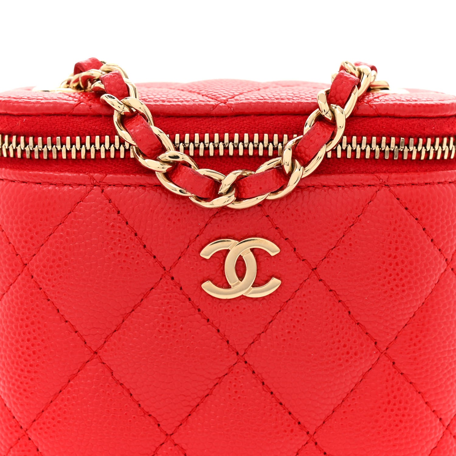 Chanel Caviar Quilted Small Vertical Coco Beauty Vanity Case With Chain Red 8 of 11
