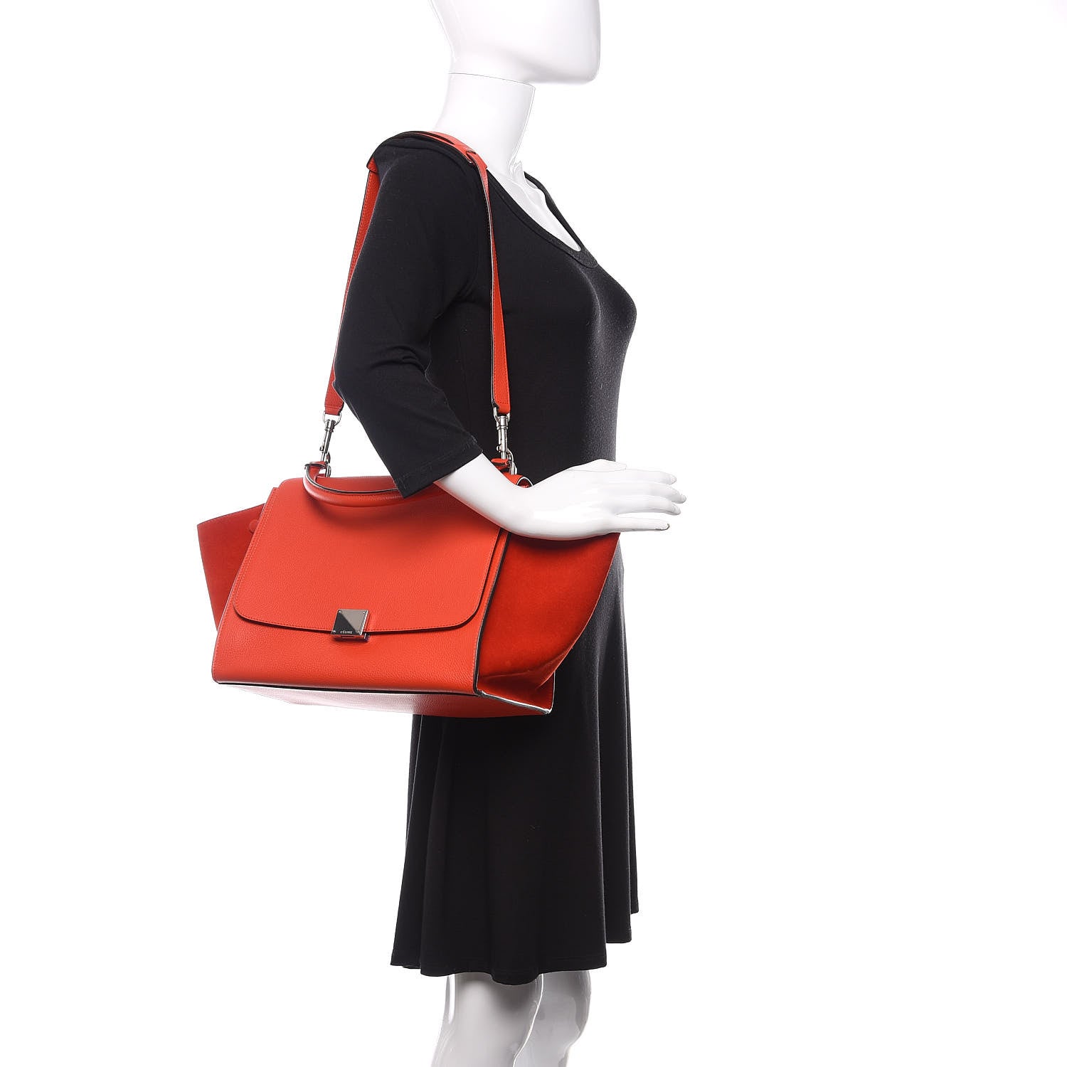 Celine Drummed Calfskin Suede Medium Trapeze Vermillion 2 of 10
