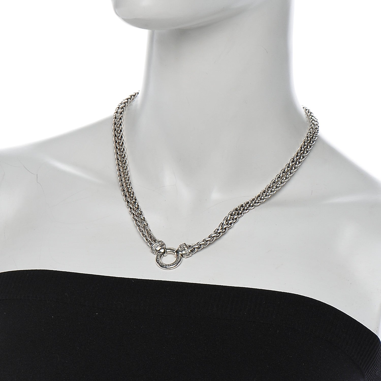 David Yurman Sterling Silver Diamond 18mm Double Wheat Chain Necklace 2 of 4