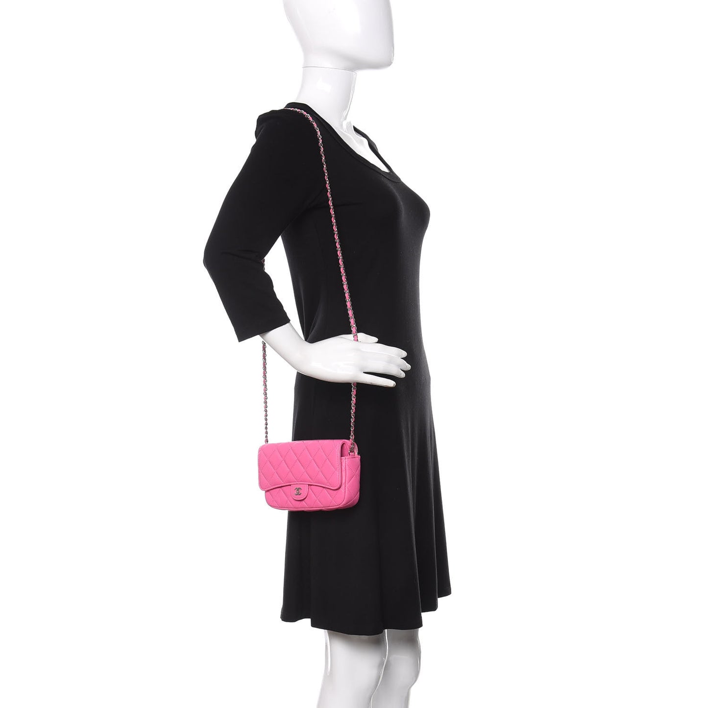 Lambskin Quilted Flap Phone Holder With Chain Neon Pink