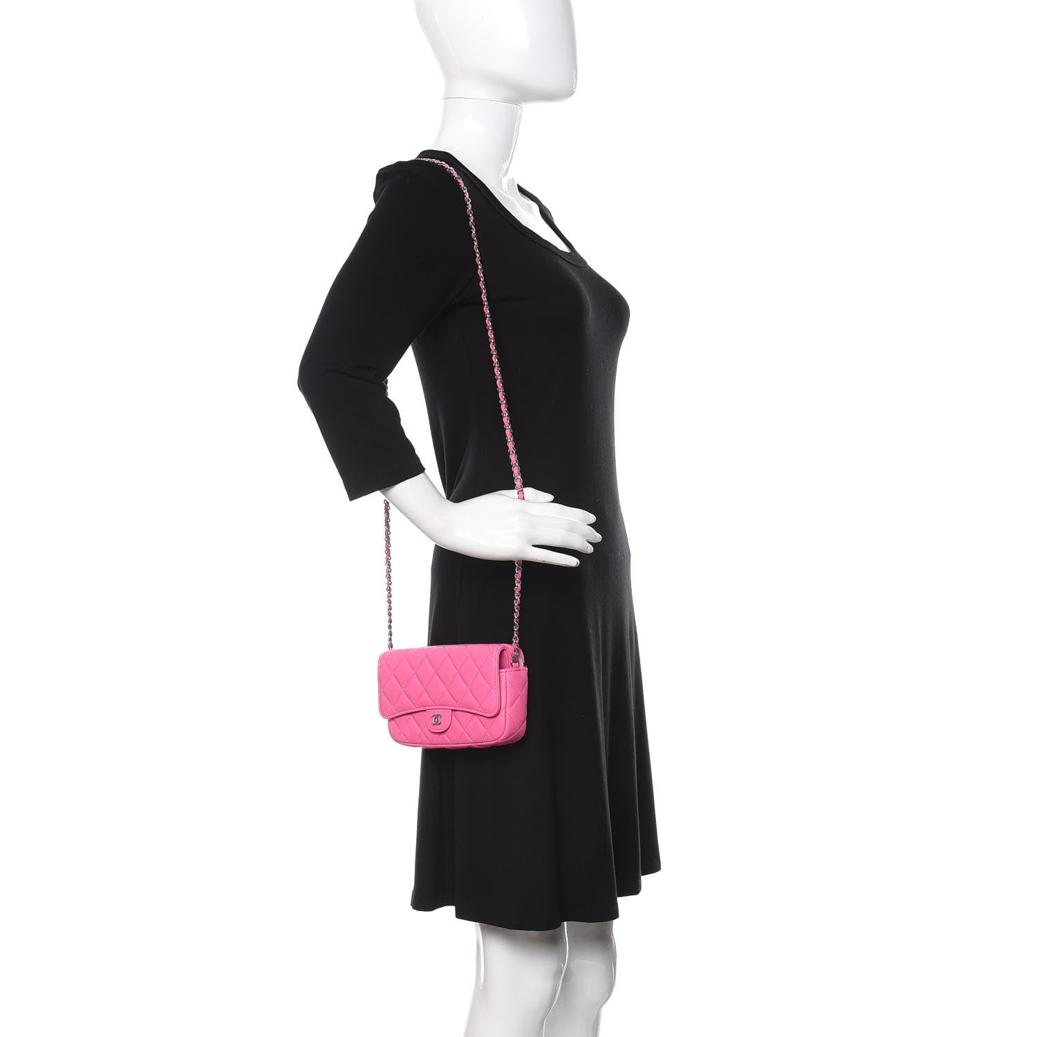 Chanel Lambskin Quilted Flap Phone Holder With Chain Neon Pink 2 of 12