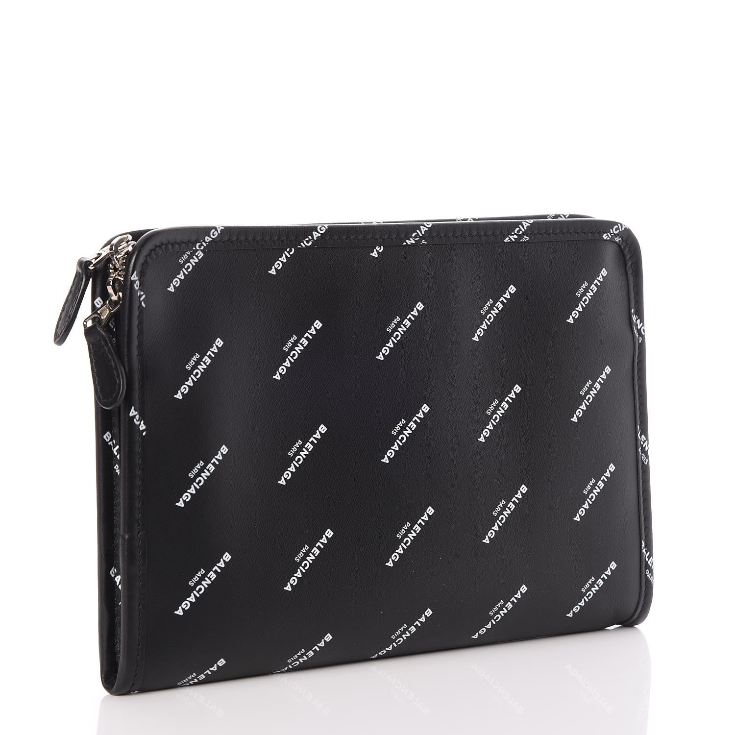 Balenciaga Calfskin Allover Logo Mini Bazar Pouch Black White 3 of 7