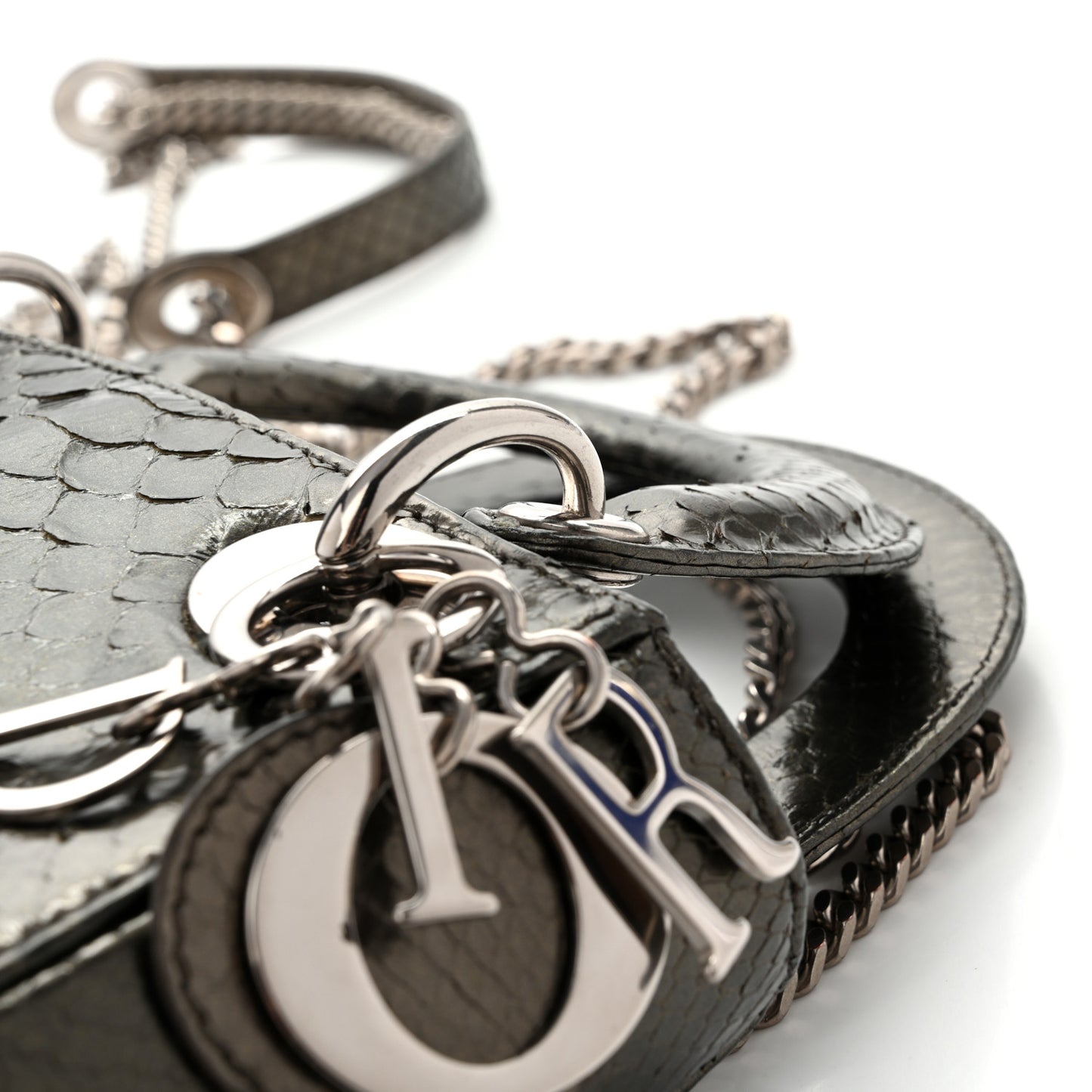 Metallic Snakeskin Medium Lady Dior Silver