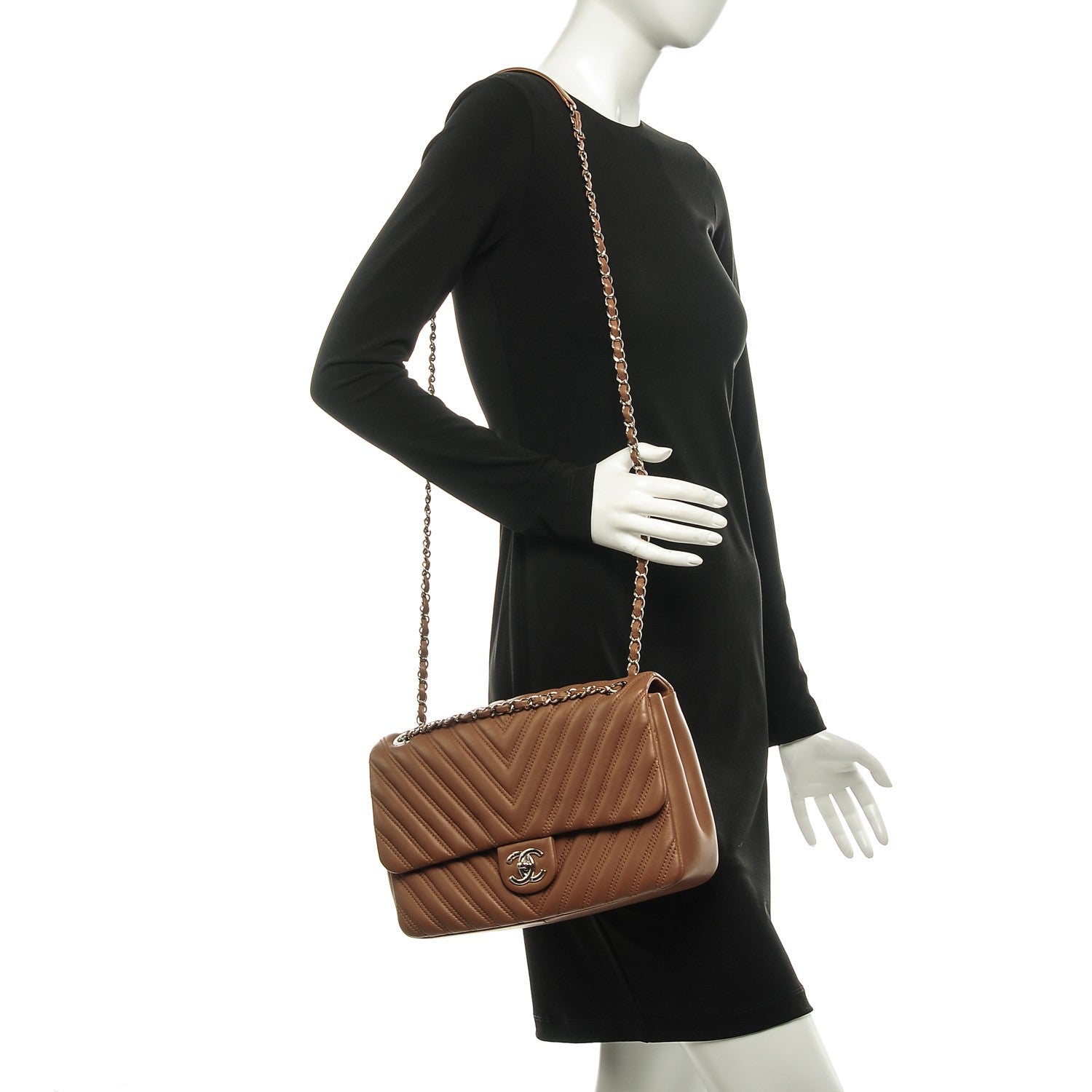 Chanel Lambskin Chevron Double Stitch Jumbo Single Flap Camel 2 of 8