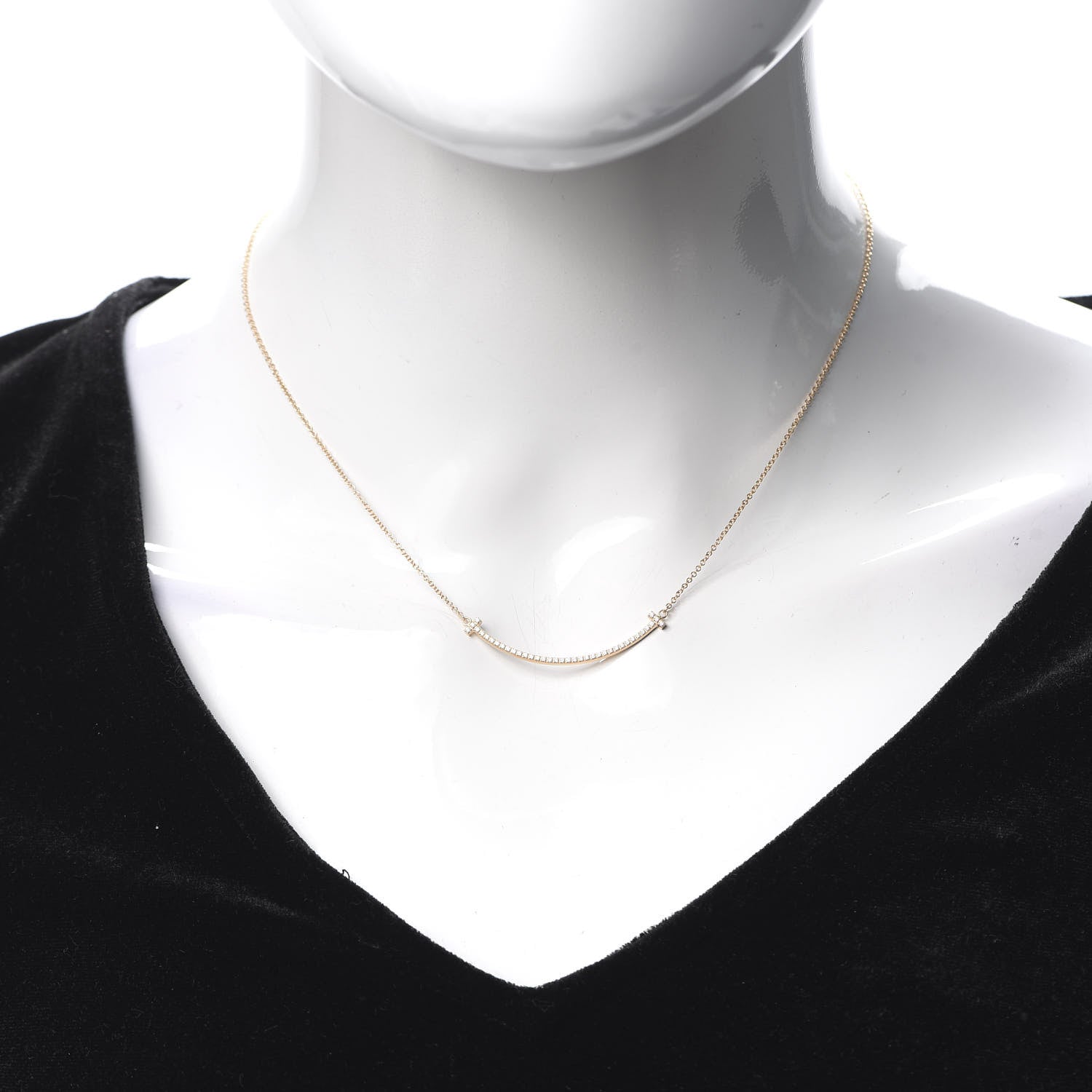 Tiffany 18K Rose Gold Diamond Small T Smile Pendant Necklace 2 of 6