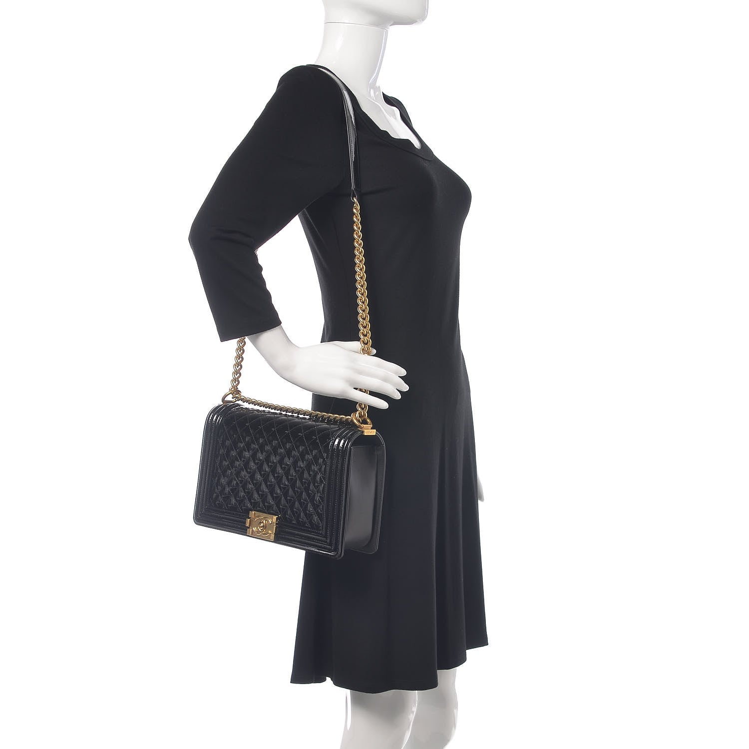 Chanel Patent Calfskin Quilted New Medium Boy Flap Black 2 of 12