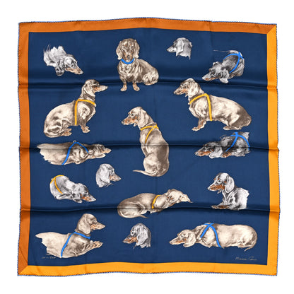 Hermes Silk Les Bassets Scarf 70 Marine Sepia 1 of 6