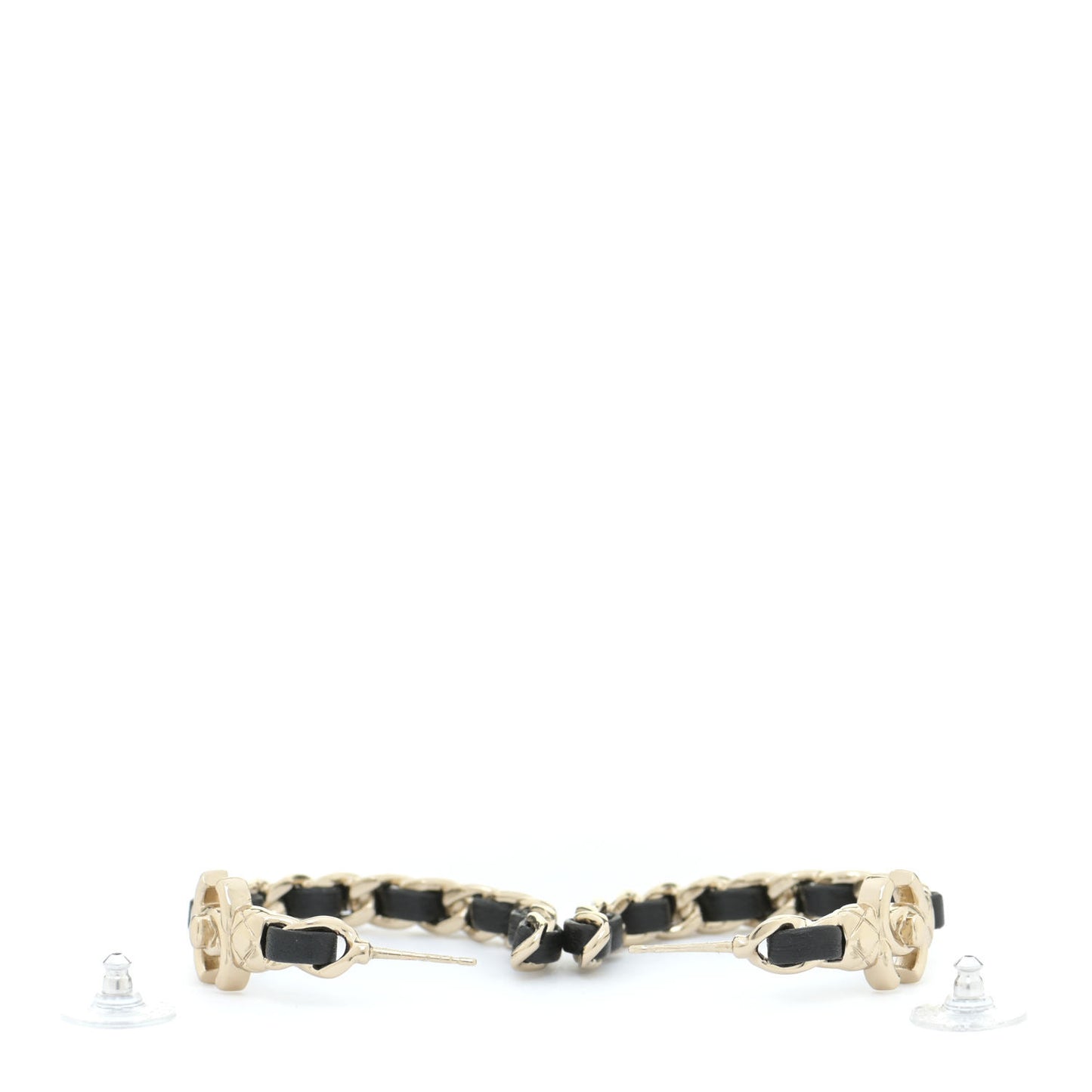 Lambskin CC Turnlock Chain Hoop Earrings Gold Black
