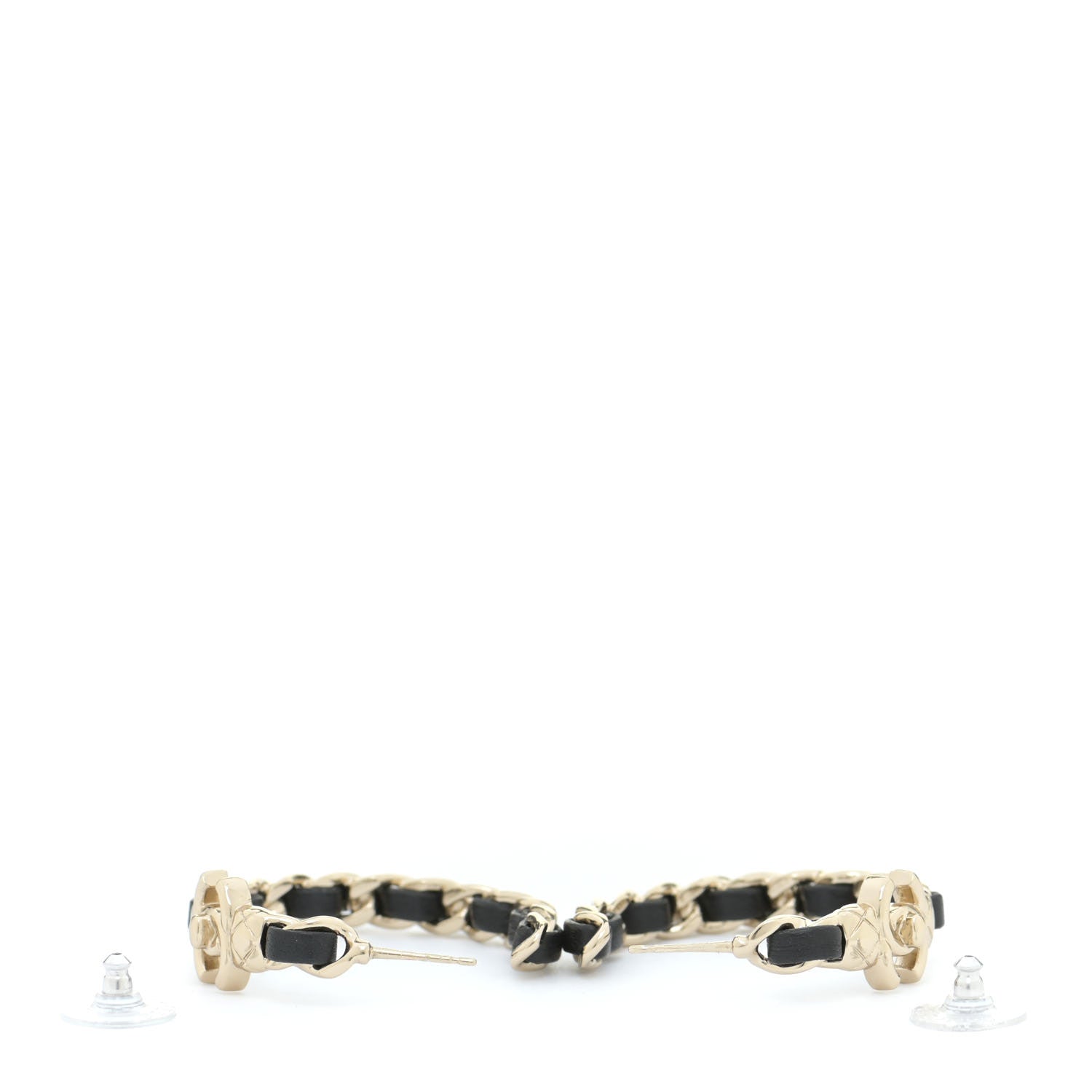 Chanel Lambskin CC Turnlock Chain Hoop Earrings Gold Black 3 of 5