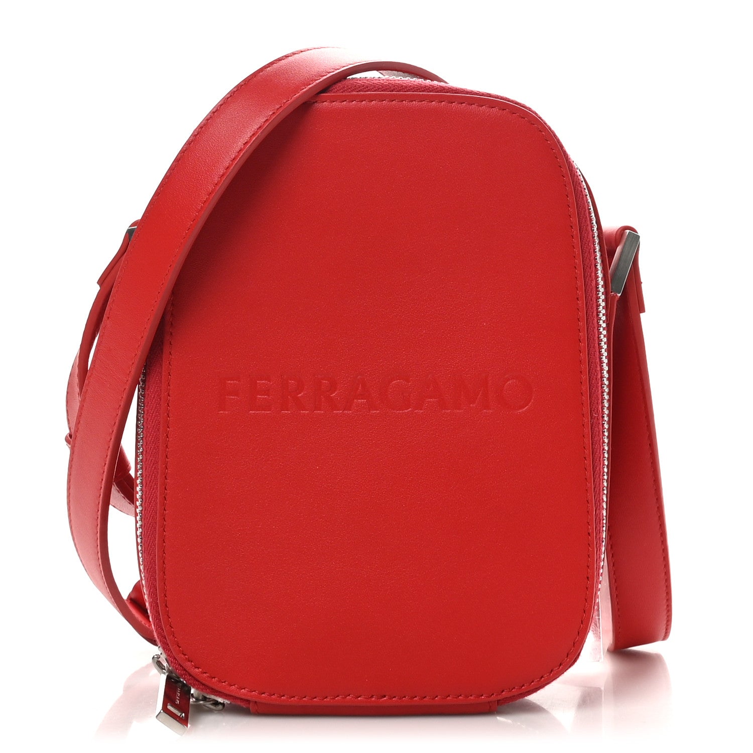 Salvatore Ferragamo Calfskin Logo Embossed Crossbody Bag Flame Red 1 of 8