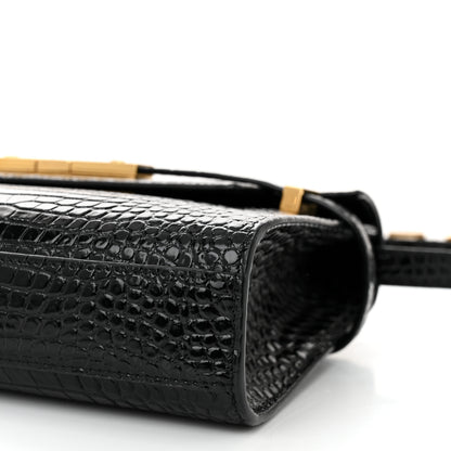 Saint Laurent Shiny Calfskin Crocodile Embossed Small Manhattan Baguette Black 9 of 9