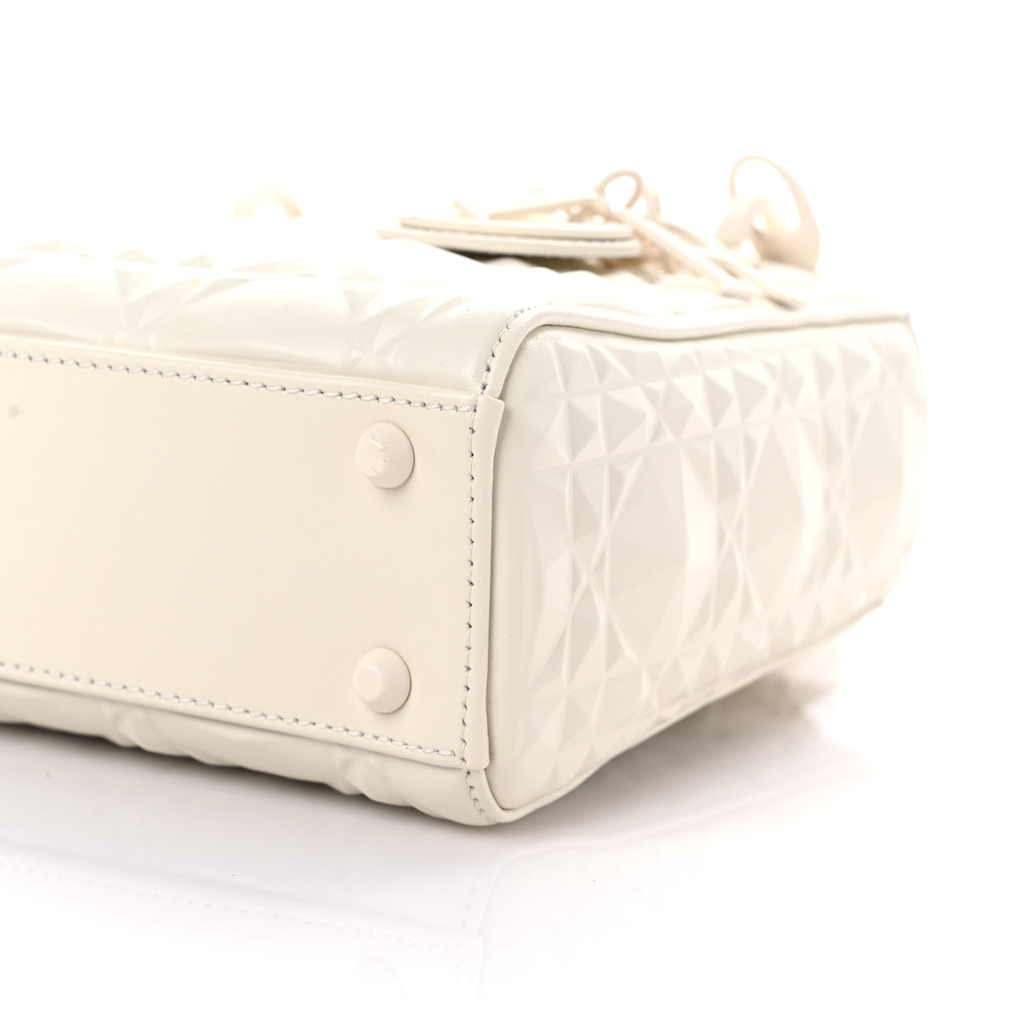 Calfskin Cannage Diamond Mini Lady Dior White