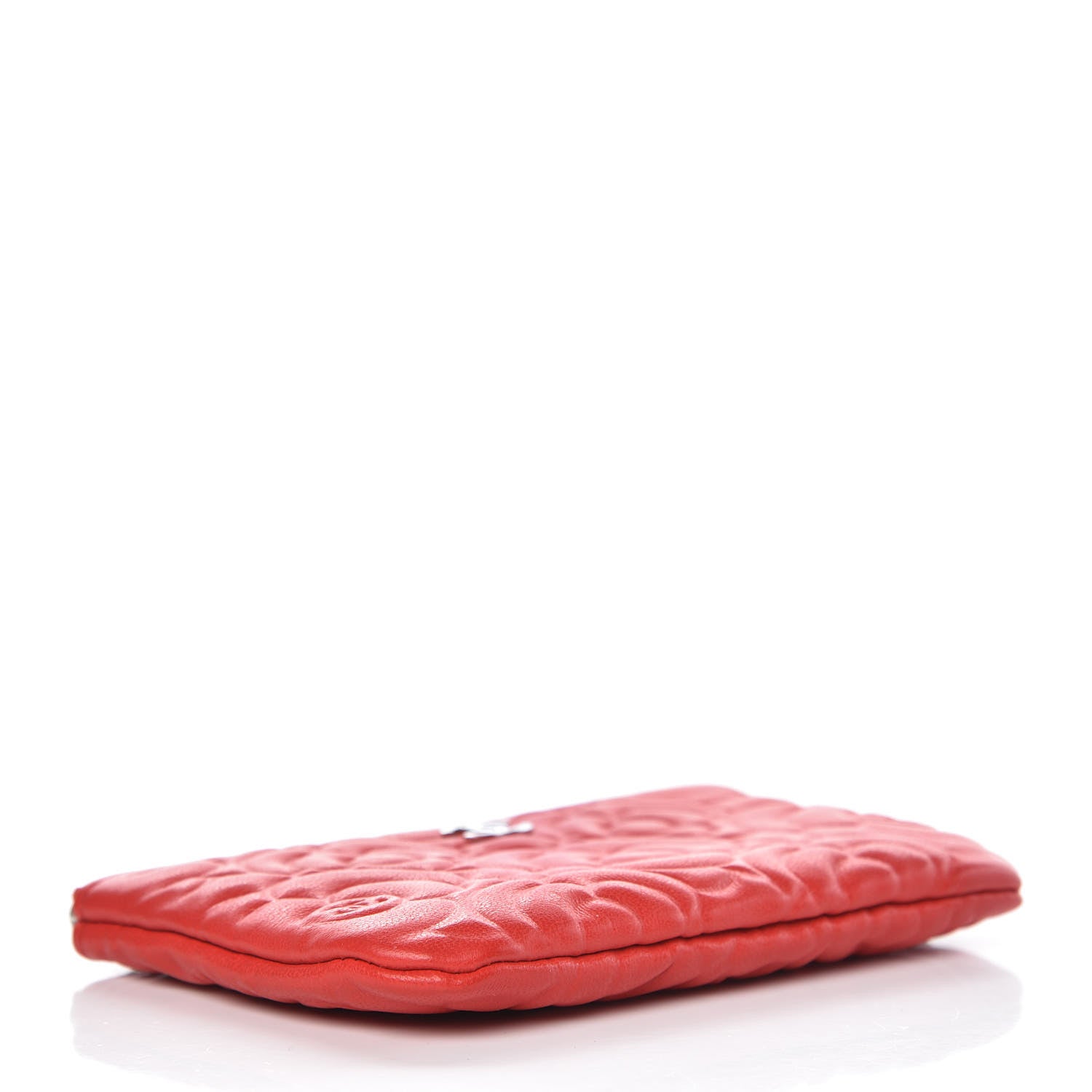 Chanel Goatskin Camellia Embossed Cosmetic Pouch Red 4 of 9
