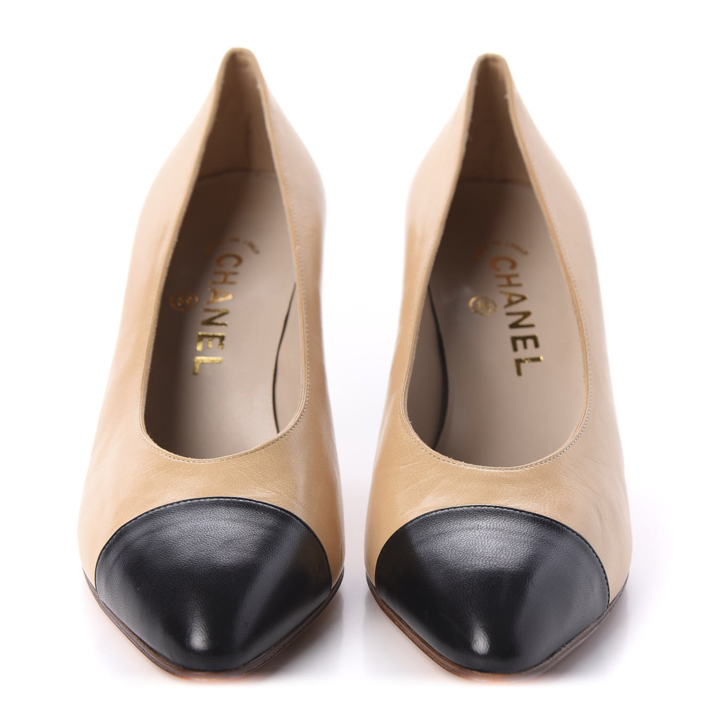 Lambskin Cap Toe Pumps 38.5 Beige Black