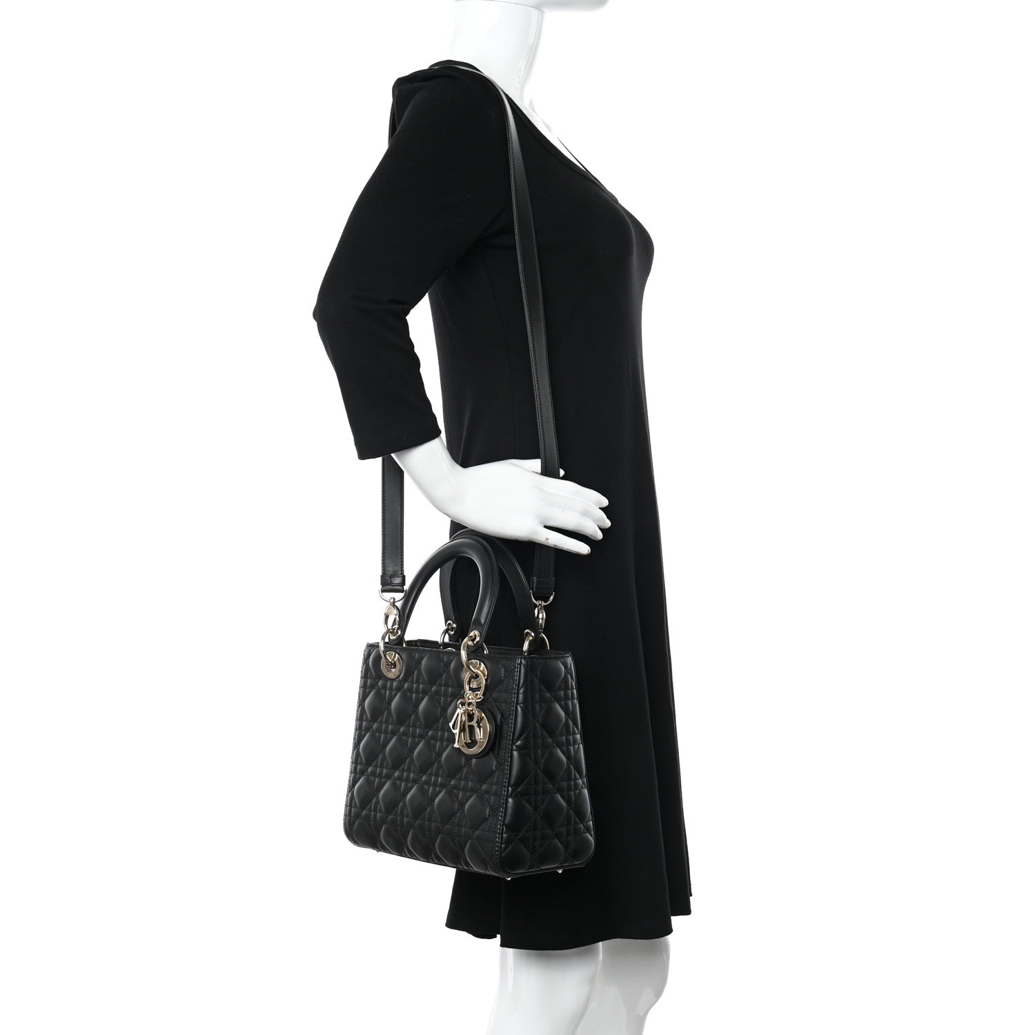 Christian Dior Lambskin Cannage Medium Lady Dior Black 2 of 9